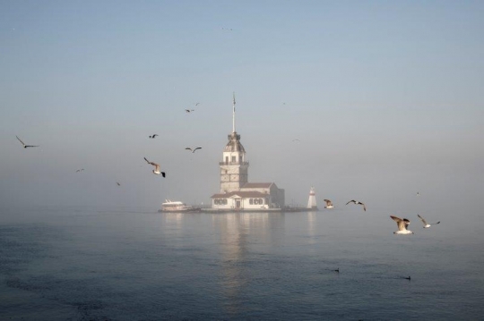 Maidens Tower in the Fog Kiz Kulesi Istanbul