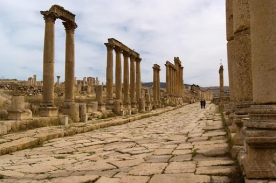 long colonnaded street in antique town jerash,jordan