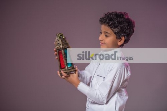 Young Middle Eastern Boy with the Ramadan Lantern|