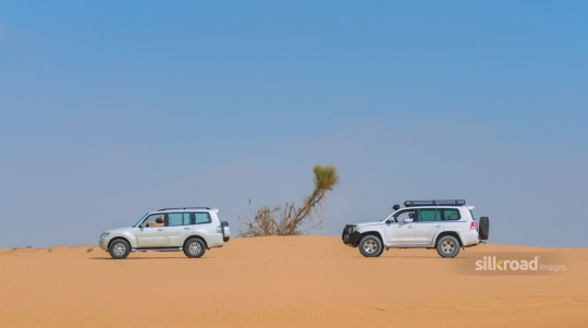 Cars cruising in the desert
