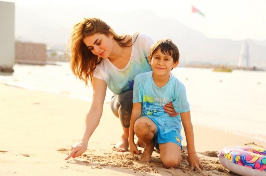 Mom and Son by the Beach