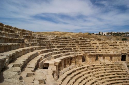 stone seats in antique large south theater,jerash,Jordan