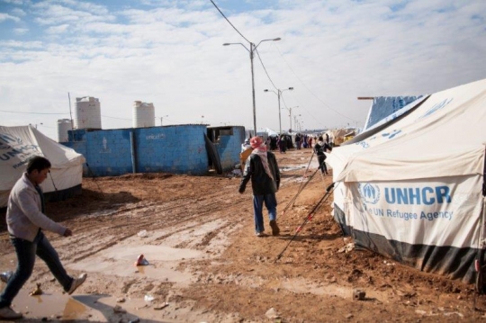 people in a refugee camp