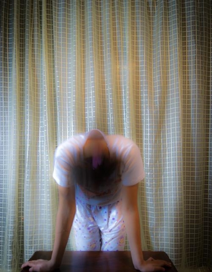 frustrated girl in pajamas