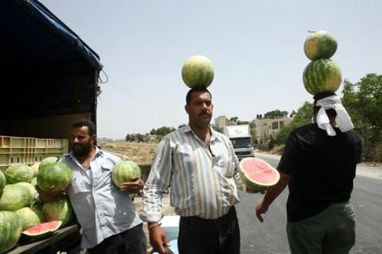 men holding watermelon on thei