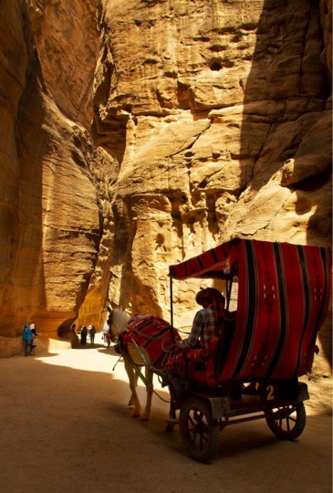 The Siq - narrow pass to ancient city Petra, Jordan