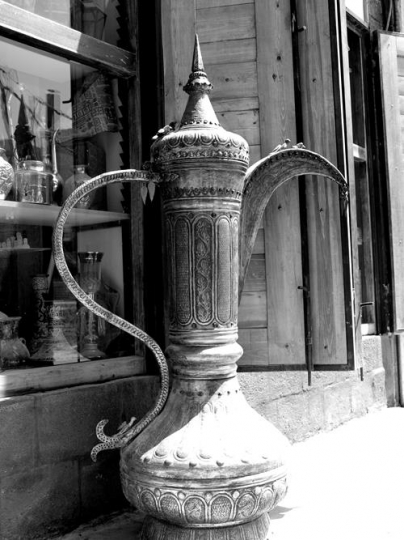 black and white coffee pot