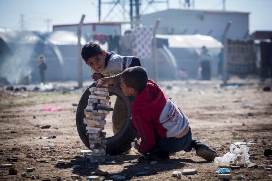 Syrian Refugees Kids Playing at Kobane Camp