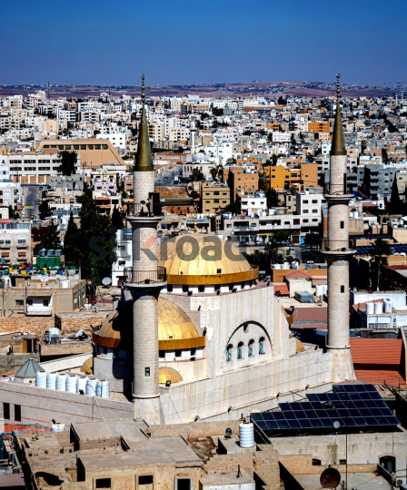 Mosque with Golden Domes and Minarets Overlooking Madaba Town