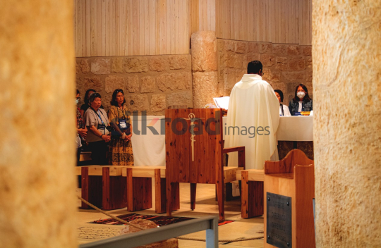 Pilgrims Attending Mass at the Baptism Site Church in Madaba, Jordan