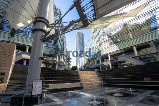 Scenic Landscape of Al Abdali Boulevard with Rotana Tower and Fountain