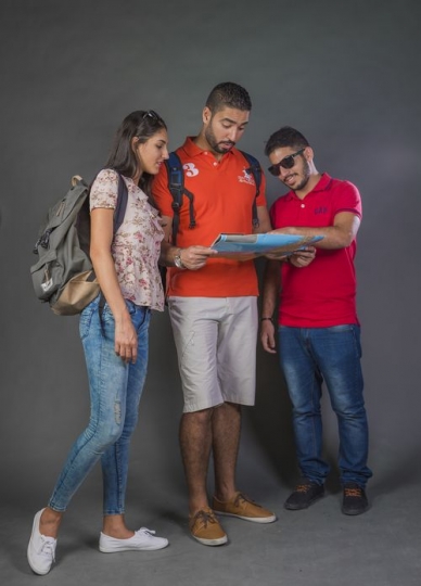 Group of friends traveling together|-