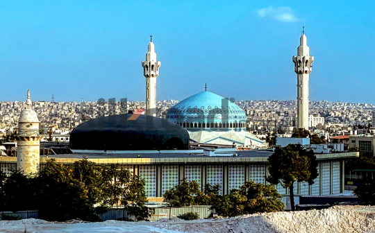 View of a Mosque in Amman with Blue Dome and Minaret